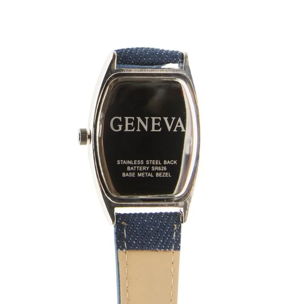 NEW Geneva Navy Denim Strap Silver Tone Quartz Watch